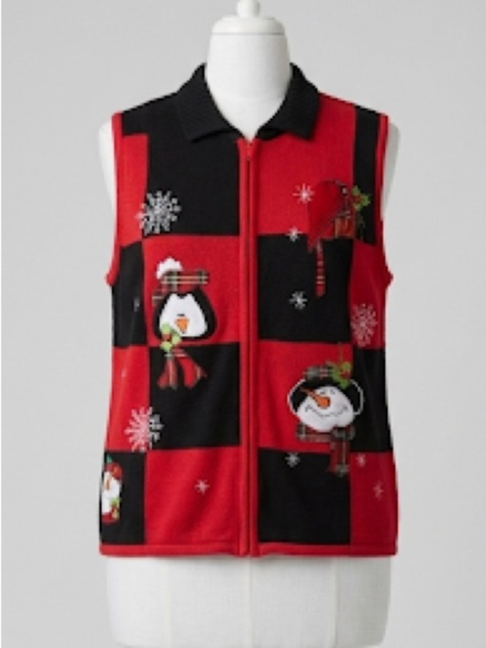 Christmas Sweater Vest Patchwork Zip Up 90s Embroidered Festive Holiday Size M
